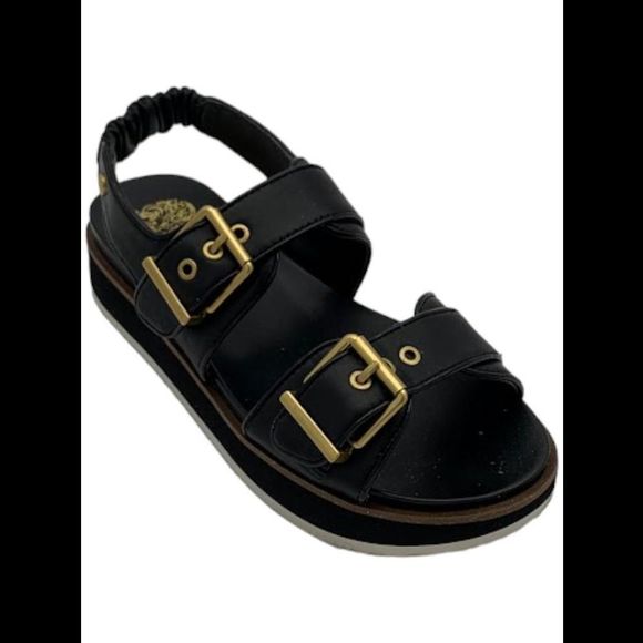 Vince Camuto Double Buckle Sandals Anivay Black - Medium - Picture 1 of 3